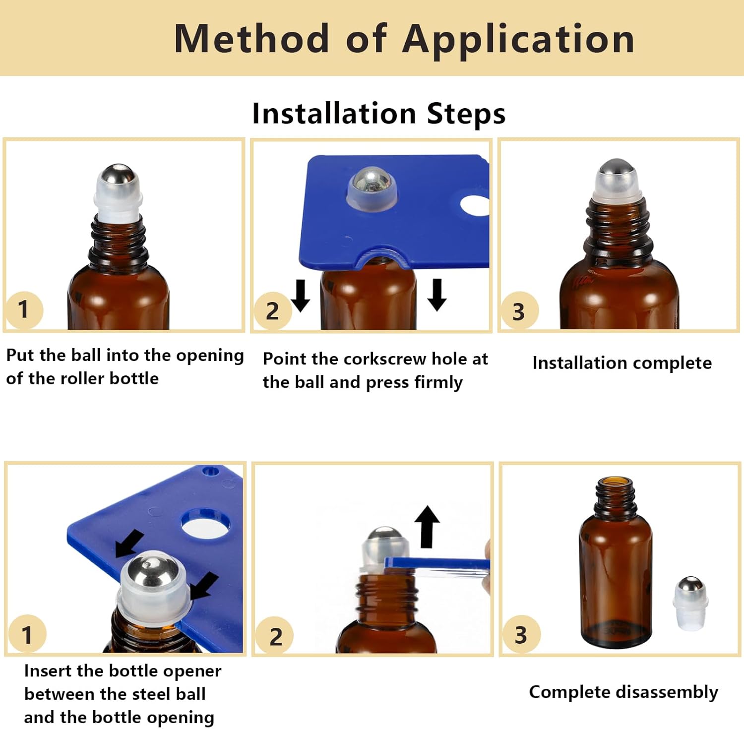 15ML Roller Bottles for Essential Oil, 4 Pack Empty Amber Glass Roller Bottle for Perfume Oil, Roll on Bottles with Stainless Steel Roller Balls, Opener, Funnel and Dropper