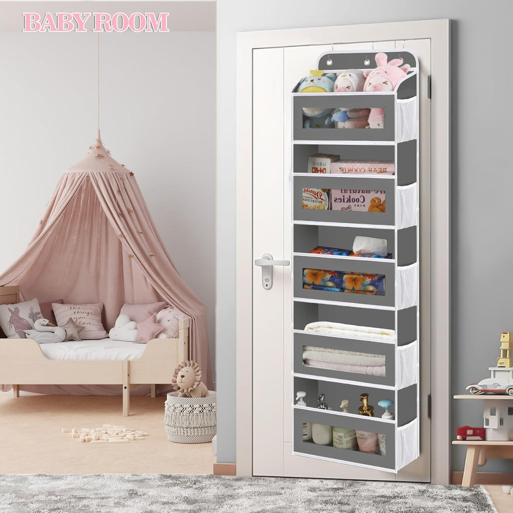 Over The Door Organizer, 5 Shelves Closet Door Hanging Organizer with 10 Mesh Pockets, Nursery Closet Organizer, Baby Essentials, Dorm Room Essentials for Girls