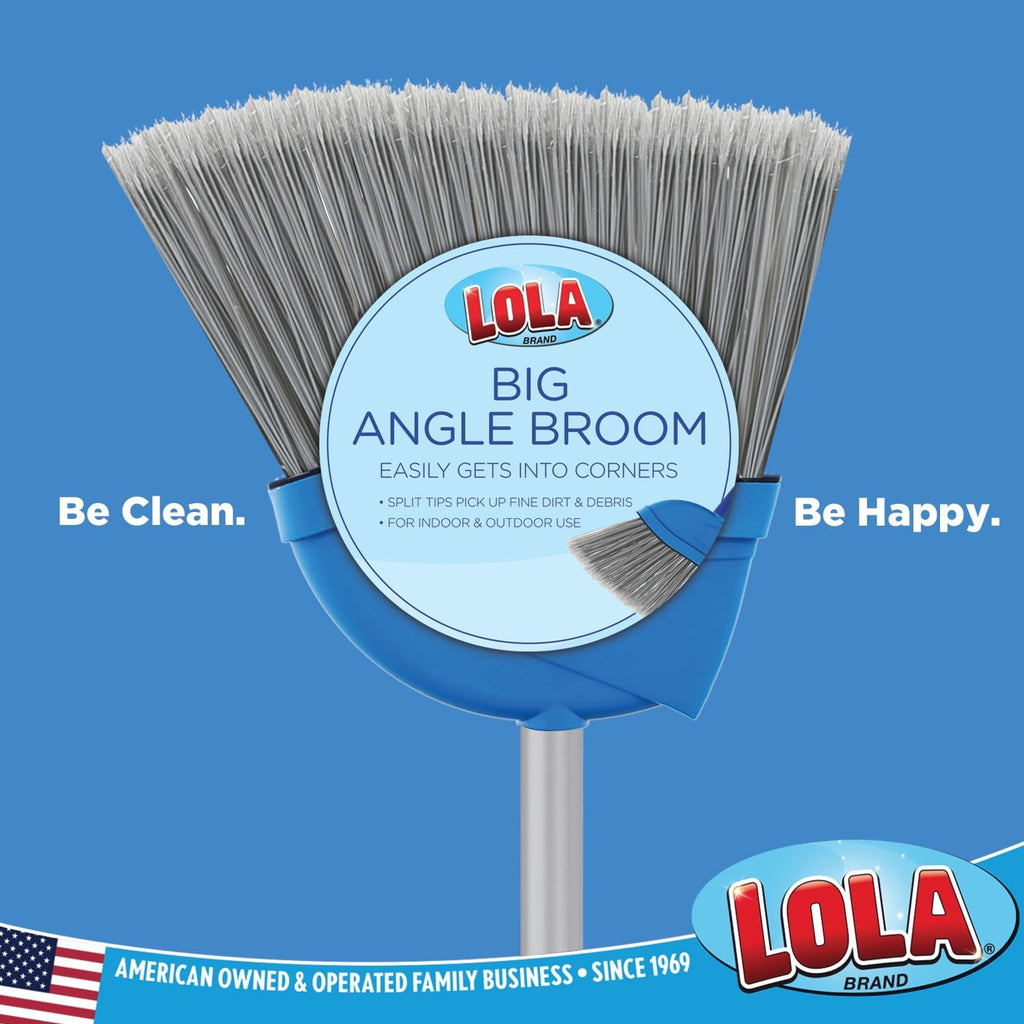 Angle Broom, 13" W Head, Large Style, Made w/Recycled Soda Bottle Bristles, & Aluminum, Includes Swivel Hang Cap for Storage -by LOLA, 1 Pack