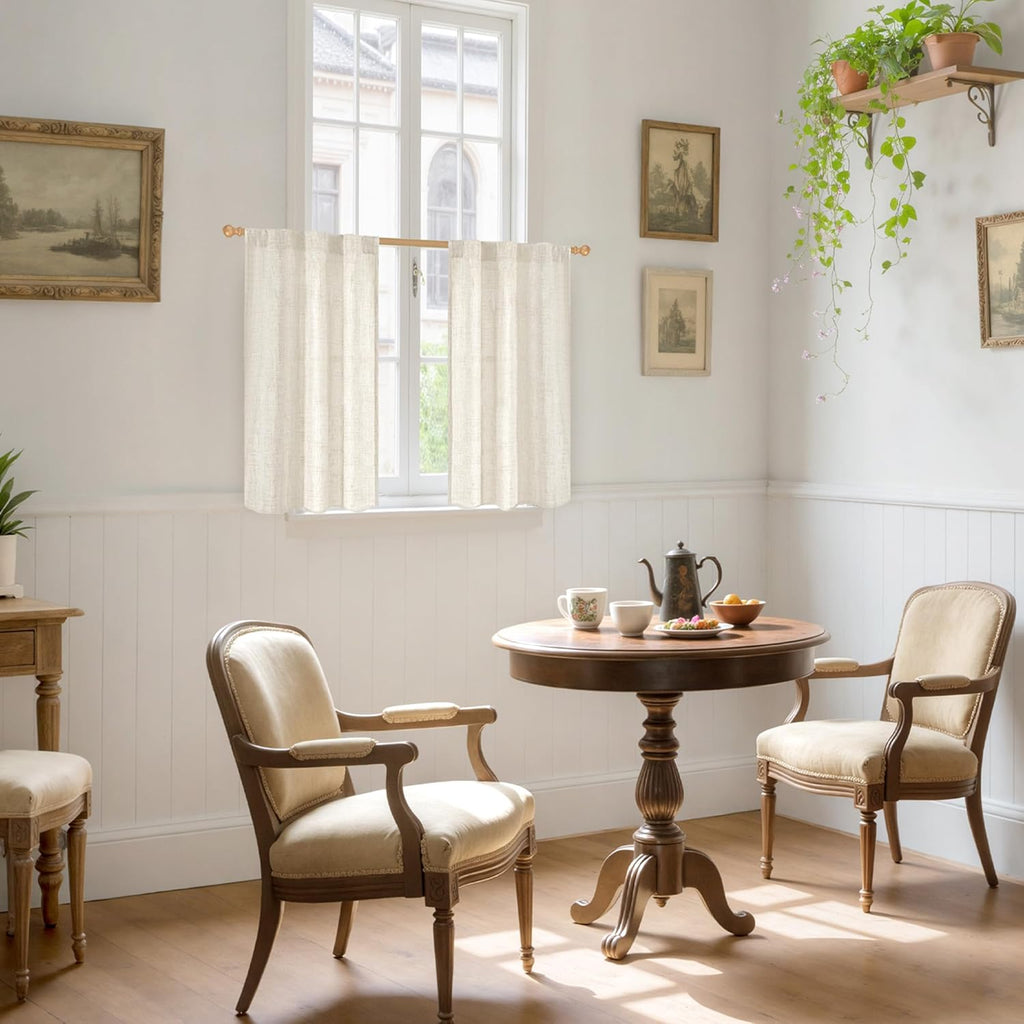 YoungsTex Boho Linen Curtains 36 Inch Length for Kitchen Cafe Window, Semi Sheer Half Window Drapes with Rod Pocket Back Tab Light Filtering Short Curtain for Bathroom, 2 Panels, 30 X 36 Inch