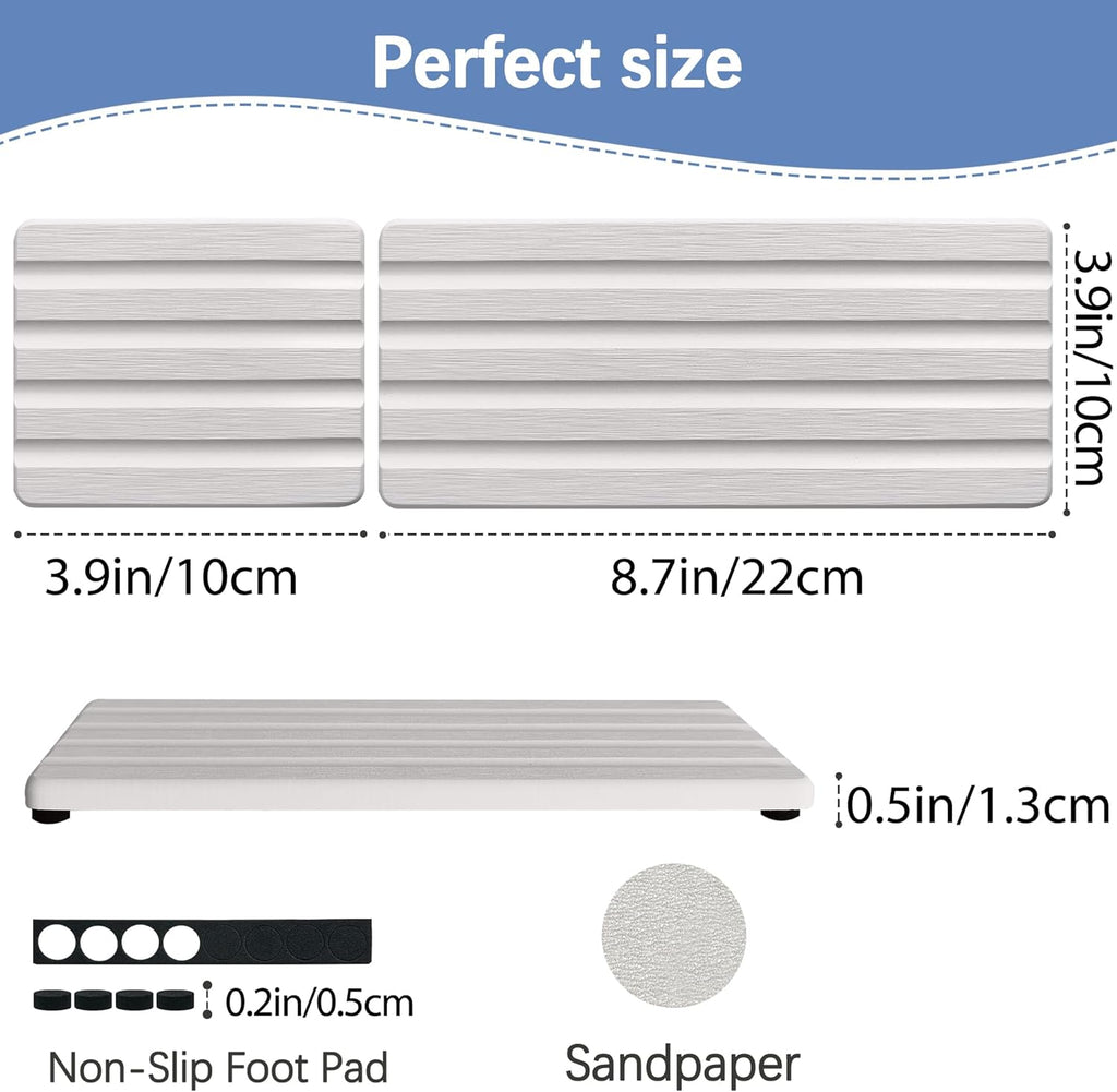 Set of 3 Diatomite Hand Soap Holder, Water Absorbing Stone Tray for Kitchen Countertop, Fast-Drying Bathroom Trays (1pcs 22 x 10cm + 2pcs 10 x 10cm White)