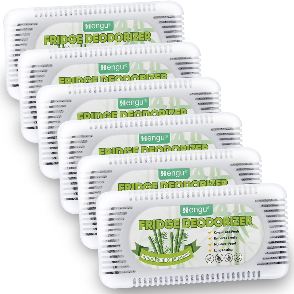 Hengu Fridge Deodorizer, (6 Pack) Fridge Odor Eliminator Natural Activated Charcoal More Effective Fridge Deodorizer Odor Eliminator Than Baking Soda, Smell Eliminator for Refrigerator & Freezer