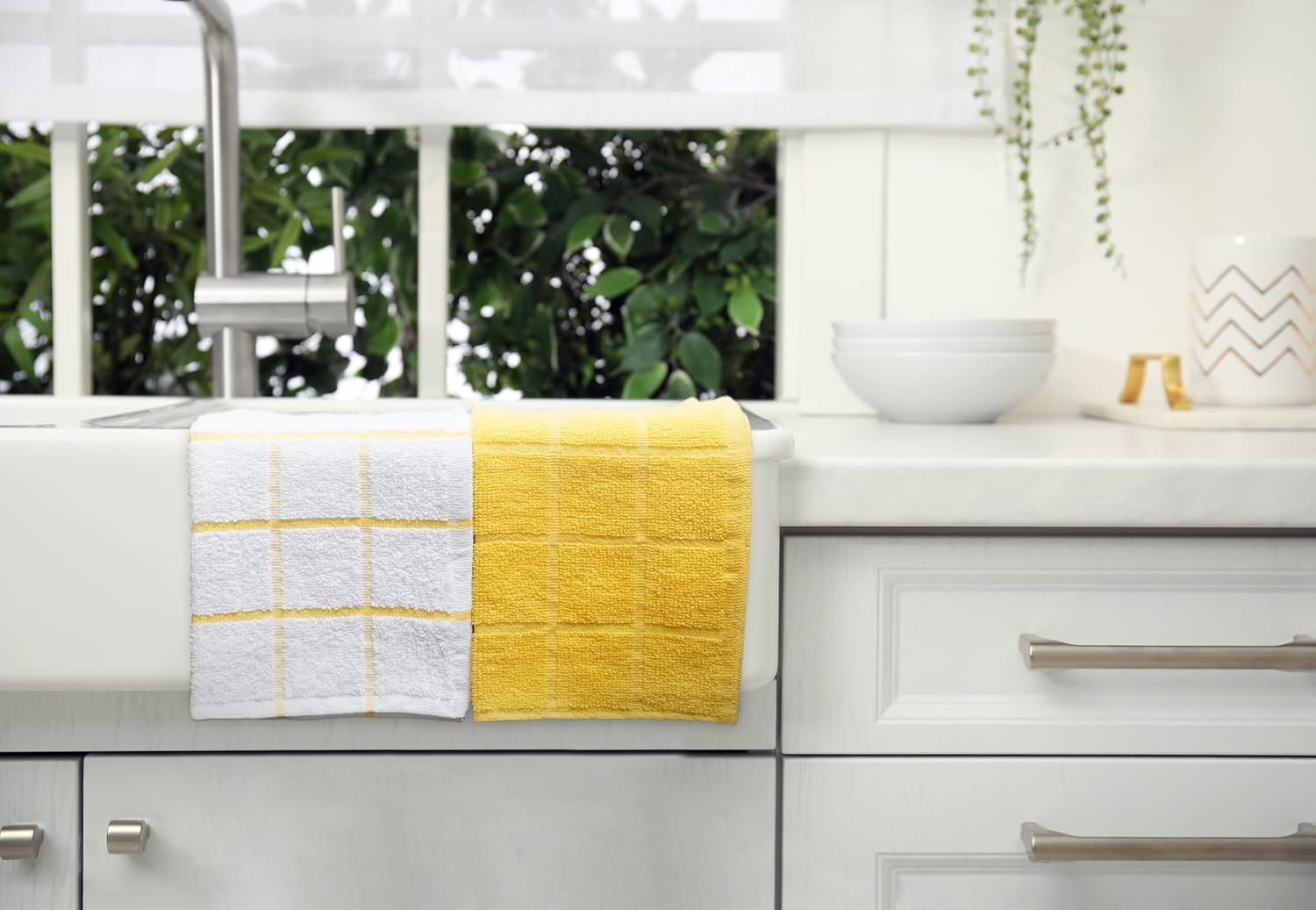 100% Cotton Terry Dish Cloth & Dish Towel, 6 Pack, Super Soft and Absorbent Kitchen Towels, Perfect for Kitchen Cleaning and Dish Washing (Yellow (DT and DC Combo))