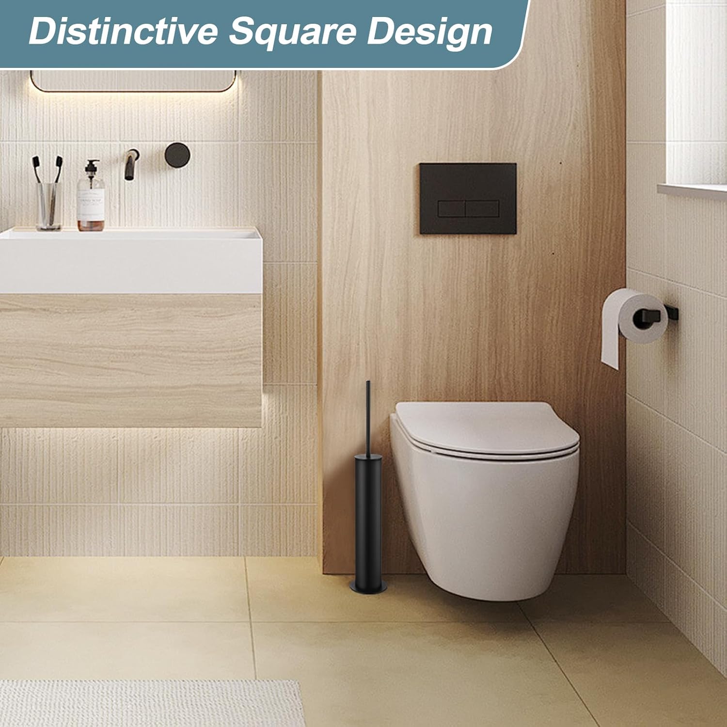 BGL Toilet Brush and Holder Set, Heavy Duty 304 Stainless Steel, Round Base and Long Handle for Bathroom Deep Cleaning, Drip-Proof, Space Saving for Storag, Black