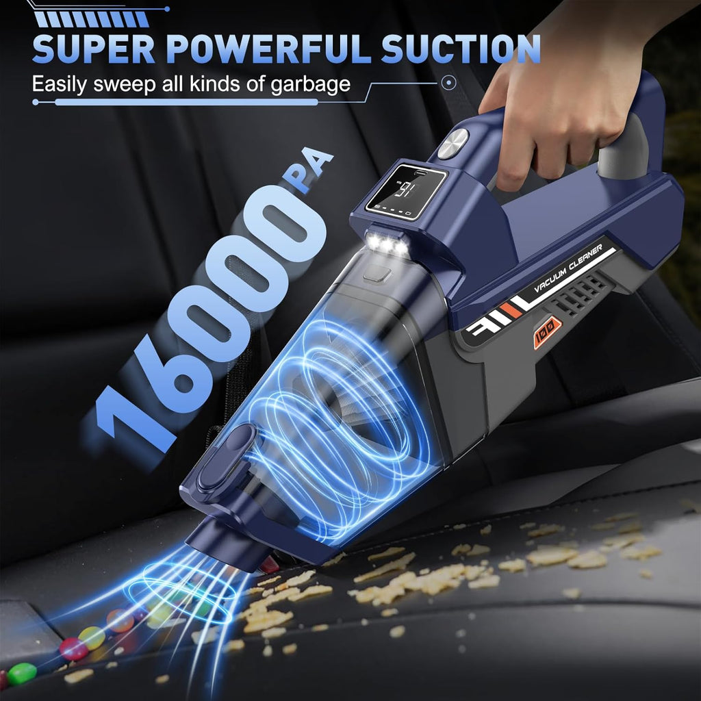 JONYJ Handheld Vacuum Cordless, 16000PA High Power Car Vacuum Cleaner, Portable Hand Held Vacuum Cleaner with LED Light & Multi-Nozzles, Dust Buster Rechargeable for Home, Car, Office, Pets