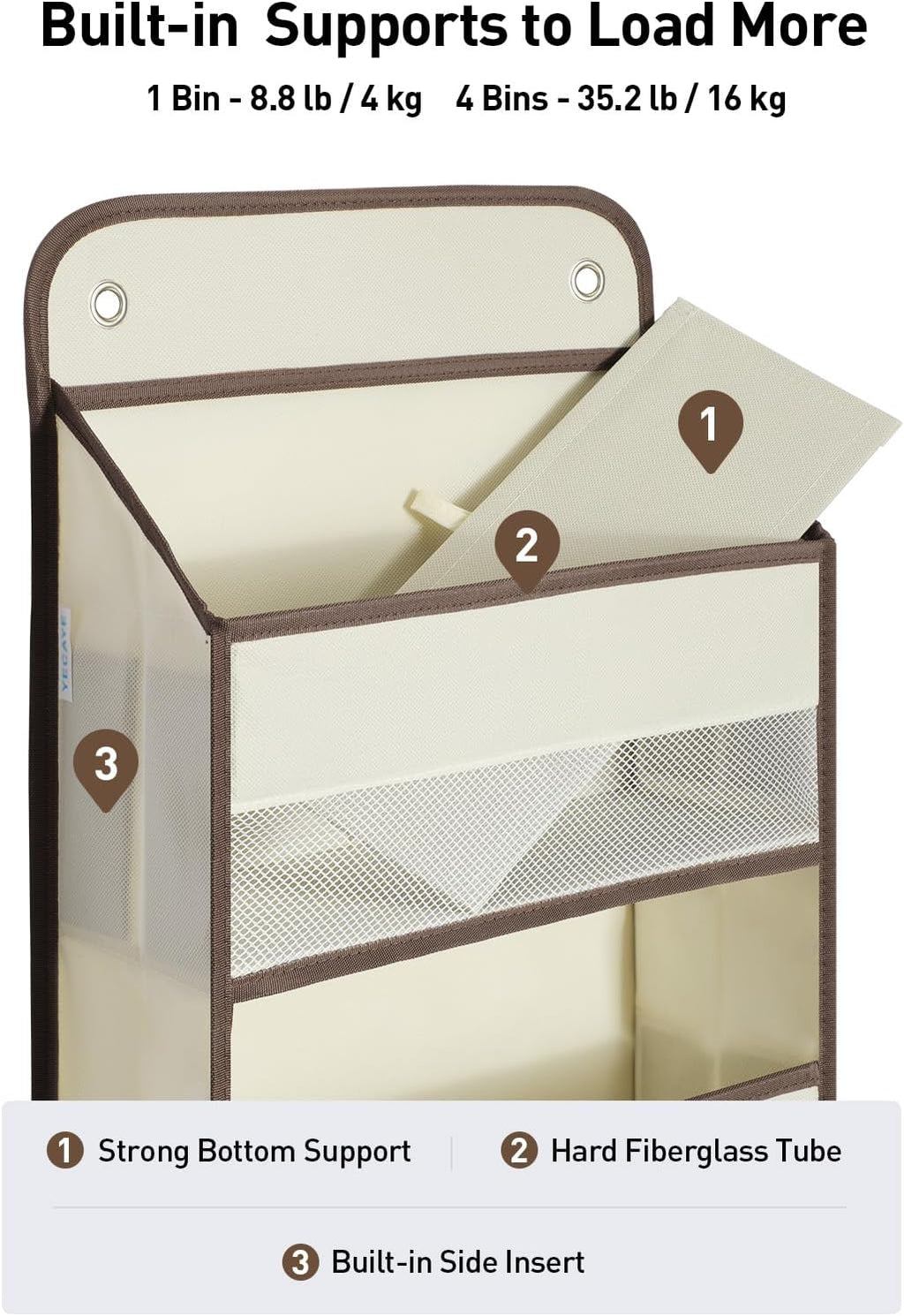 Yecaye Hanging Over the Door Organizer 1 Pack, 35.2lbs Load Toy Stuffed Animal Storage, Swing-proof Bathroom Organizers and Storage for Nursery Newborn Baby Essential Stuff Beige