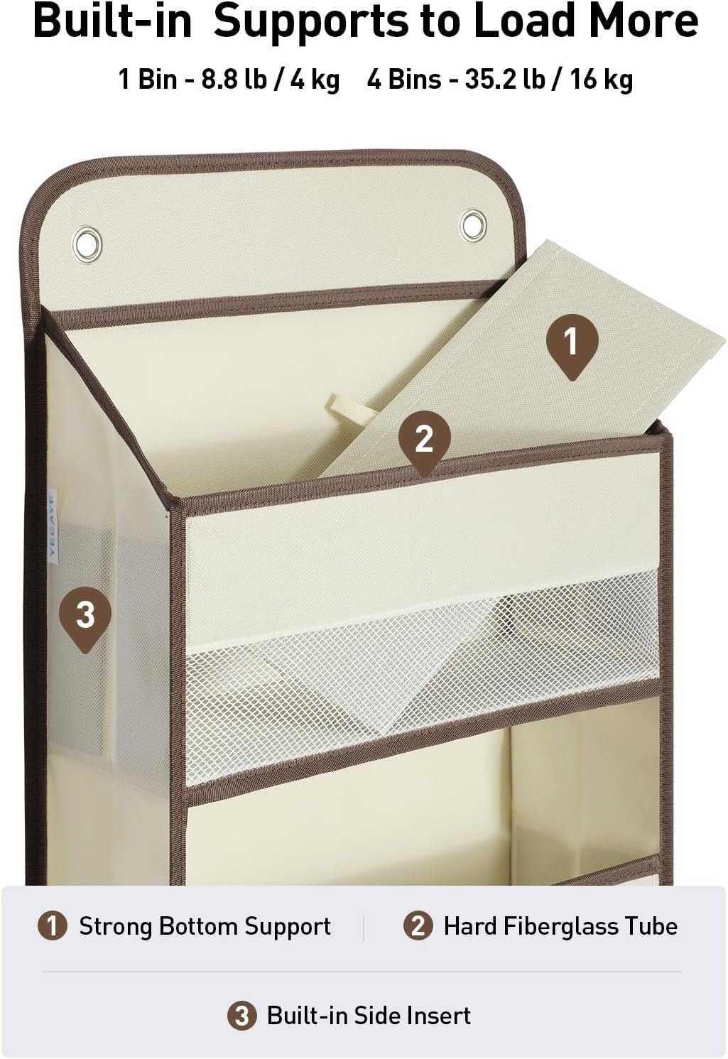 Yecaye Hanging Over the Door Organizer 1 Pack, 35.2lbs Load Toy Stuffed Animal Storage, Swing-proof Bathroom Organizers and Storage for Nursery Newborn Baby Essential Stuff Beige