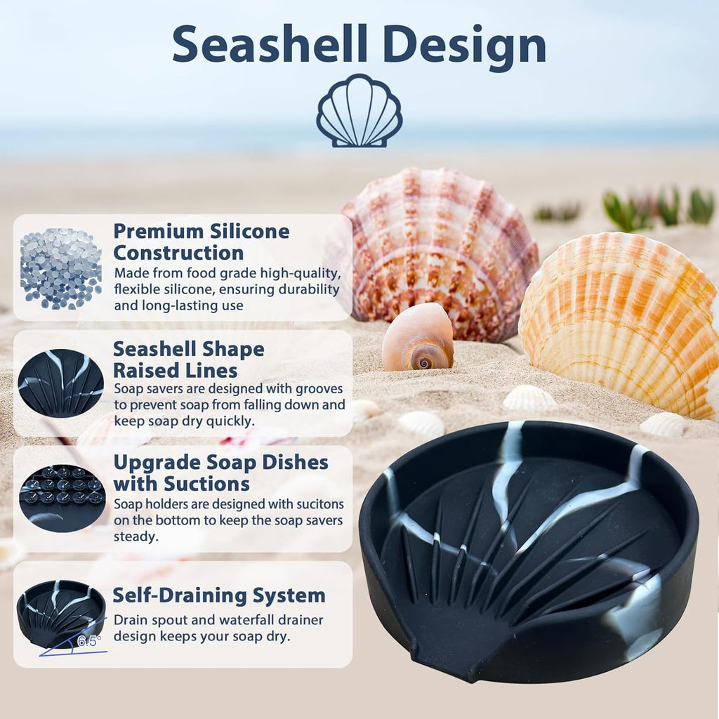 Self Draining Soap Dish, Silicone Suction Cup Soap Holder Tray Savers Container Sponge Holder for Bar Bathroom Shower Kitchen Sink, Can Extend Soap Life (1, Marble)