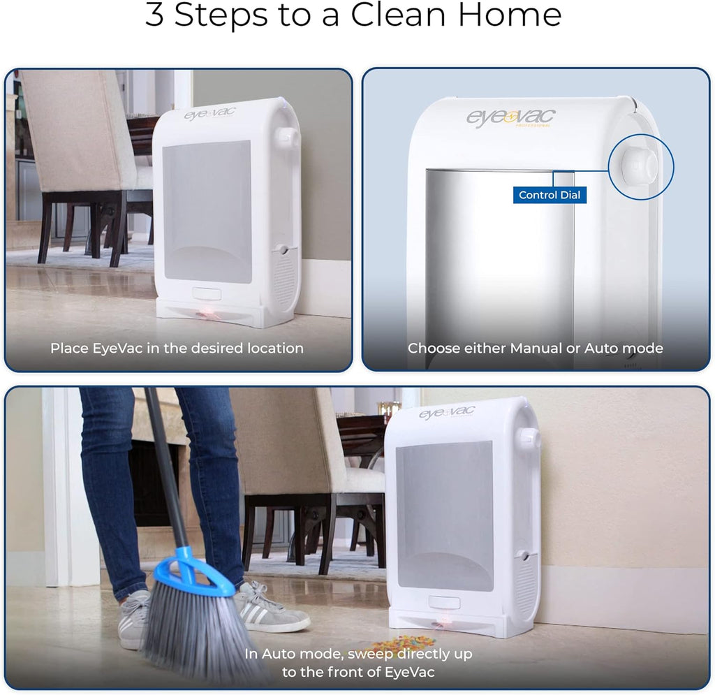 EyeVac Pro Touchless Vacuum Automatic Dustpan - Ultra Fast & Powerful - Great for Sweeping Salon Pet Hair Food Dirt Kitchen, Corded Canister Vacuum, Bagless, Automatic Sensors, 1400 Watt (White)
