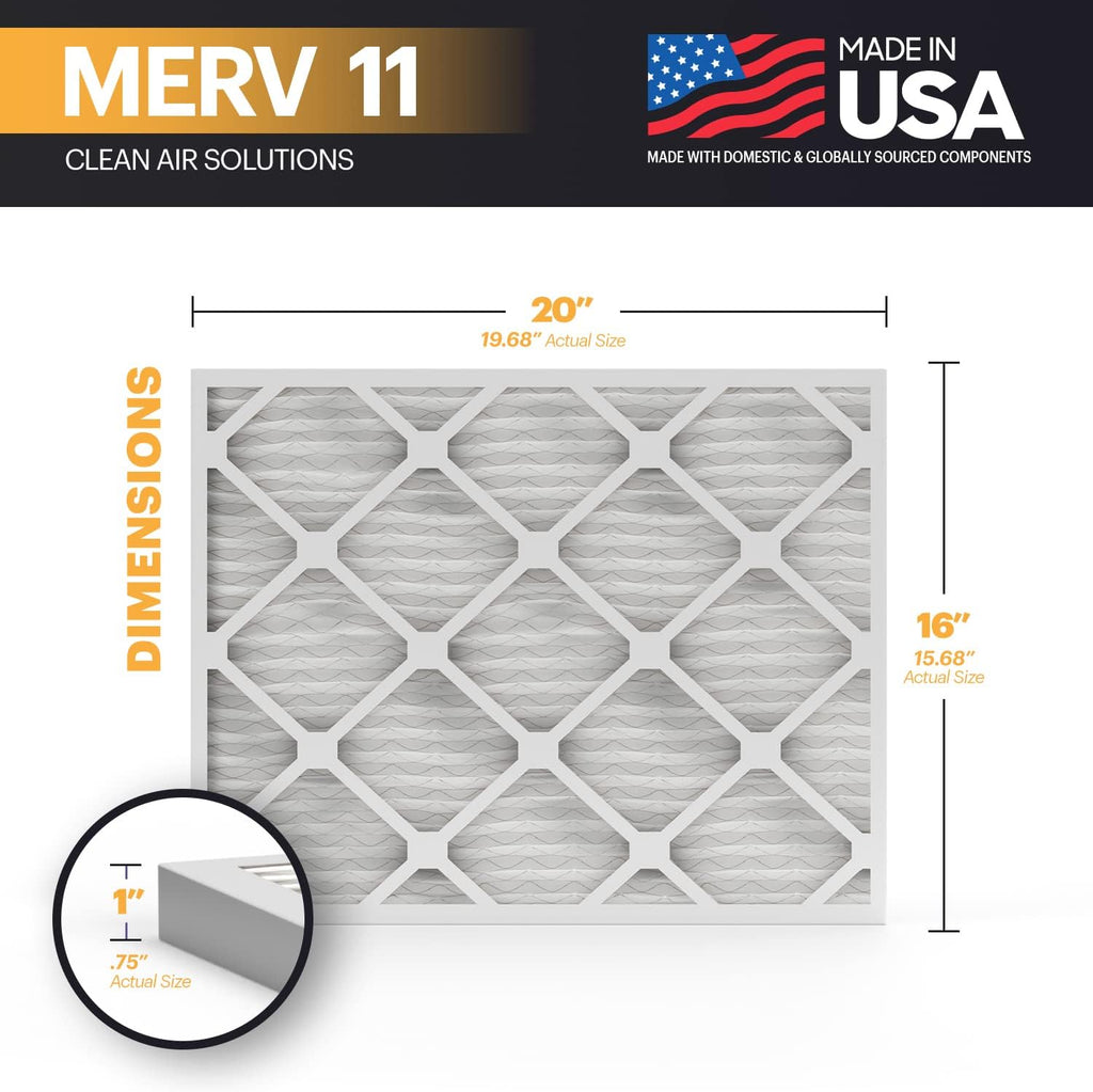 BNX TruFilter 16x20x1 Air Filter MERV 11 (6-Pack) - MADE IN USA - Allergen Defense Electrostatic Pleated Air Conditioner HVAC AC Furnace Filters for Allergies, Dust, Pet, Smoke, Allergy MPR 1200 FPR 7