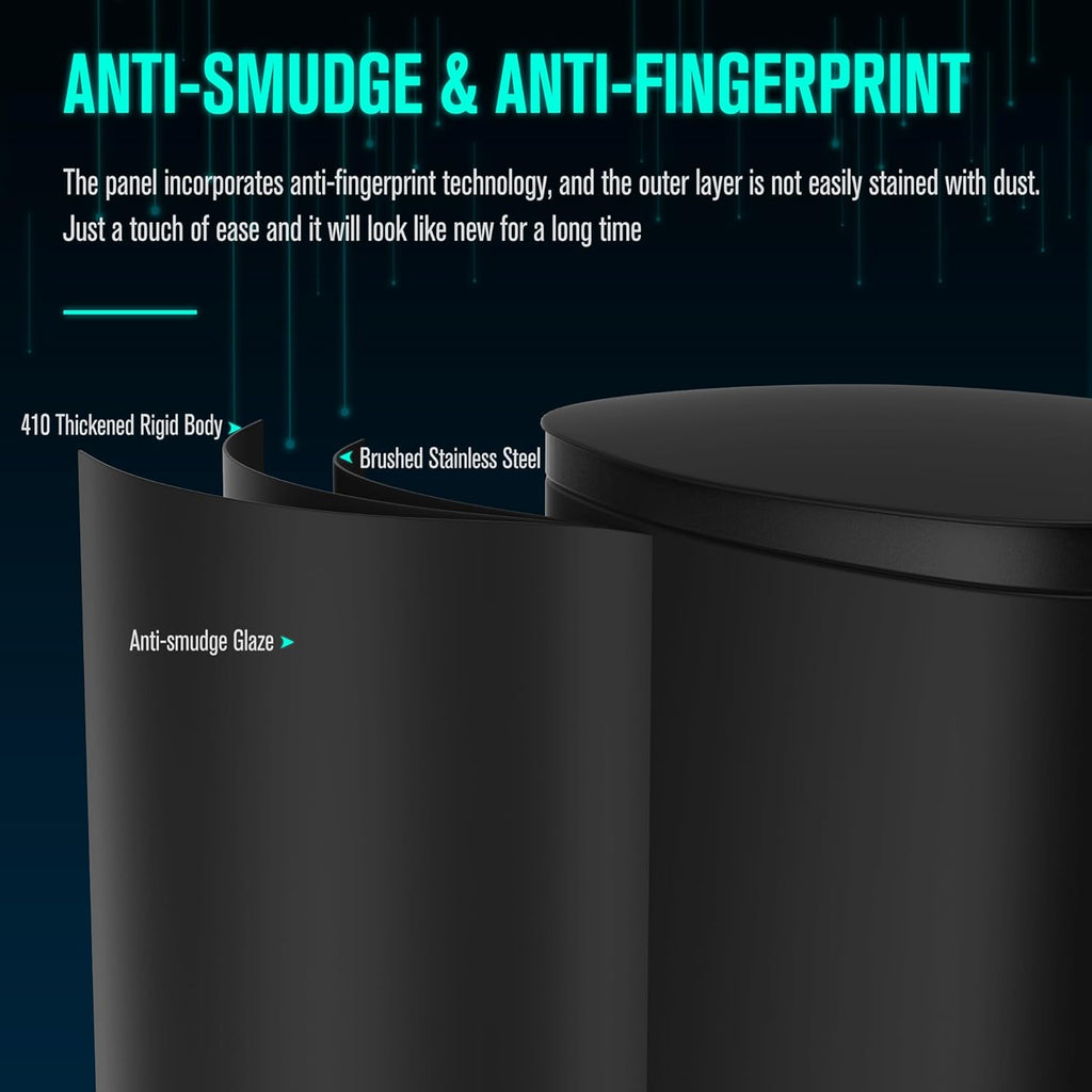 13 Gallon Stainless Steel Foot Pedal Large Trash Can with Soft Close Quiet Curved Surface Top Lid and Deodorant Storage Space, with 30 Garbage Bags for Kitchen/Home/Office Trash can and More - Black