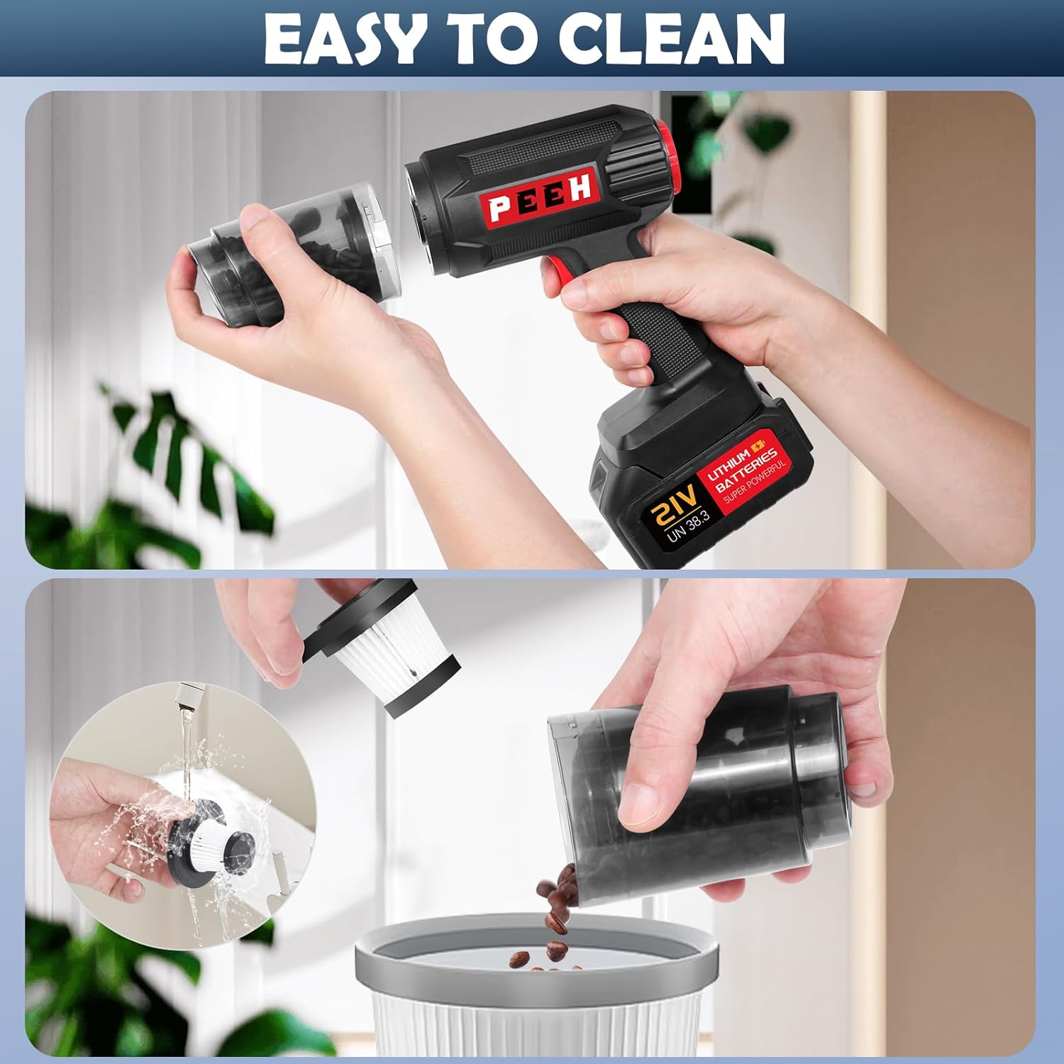 Handheld Vacuum for Home, Cordless Portable Vacuum Cleaner, Rechargeable with 60 Mins Max Runtime, High Power Vacuum for Car, Office, Pet Hair, Gap Cleaning