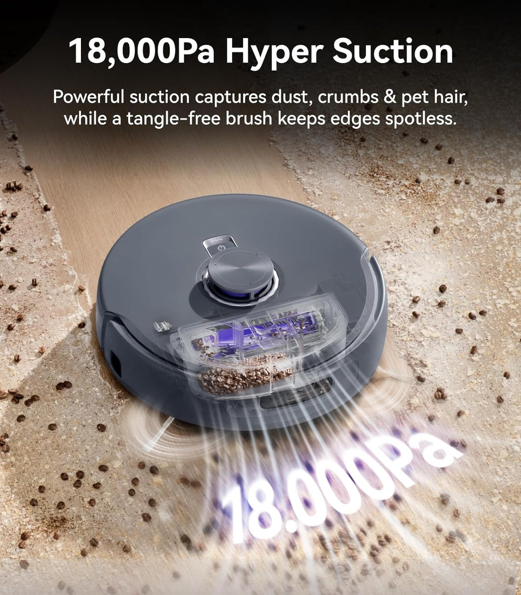 NARWAL Freo Z10 Ultra Robot Vacuum and Mop Combo, Dual RGB Cameras and Chips, AI Avoidance, 8N Corner to Edge Deep Cleaning, Dry-Wet Separation, 18000Pa, Hot Water Wash & Self-Emptying, Gray