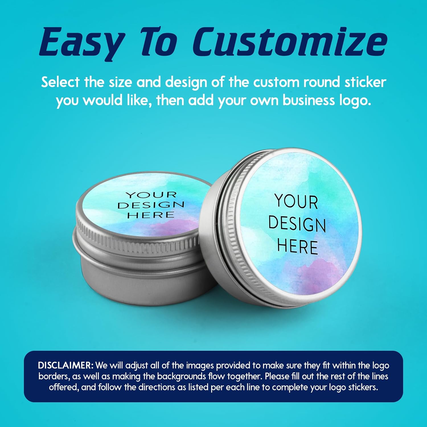 100 Custom Vinyl Stickers - Upload Your own Image, Text, Design, Logo - Personalized Logo Labels for Handmade, Packaging, Bottle, Jars, Candle, Brand Stickers (Sky Blue, 1.5x1.5)