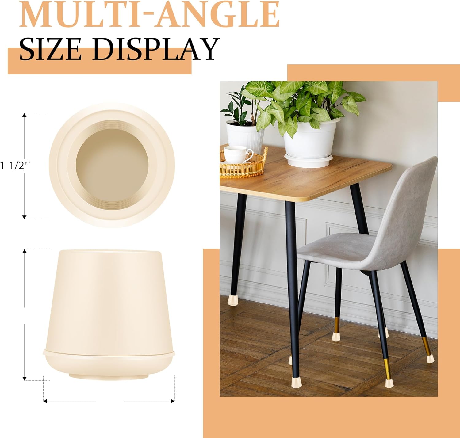 1-1/2" Round Rubber Chair Leg Tips Caps, Chair Leg Floor Protectors, Non-Slip Chair Leg Caps, Stool Leg Protectors Cap, Folding Metal Chair Leg Tip Replacement (White, 4 Pack)