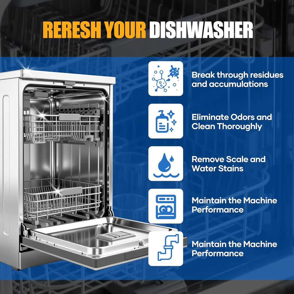 Dishwasher Cleaner Tablets - Dishwasher Cleaner And Deodorizer Tablets Lemon Scented, Heavy Duty Deep Clean Descaler Pods for Septic Safe, Prevents Buildup & Odor, Natural Limescale Remover (32 Pack)