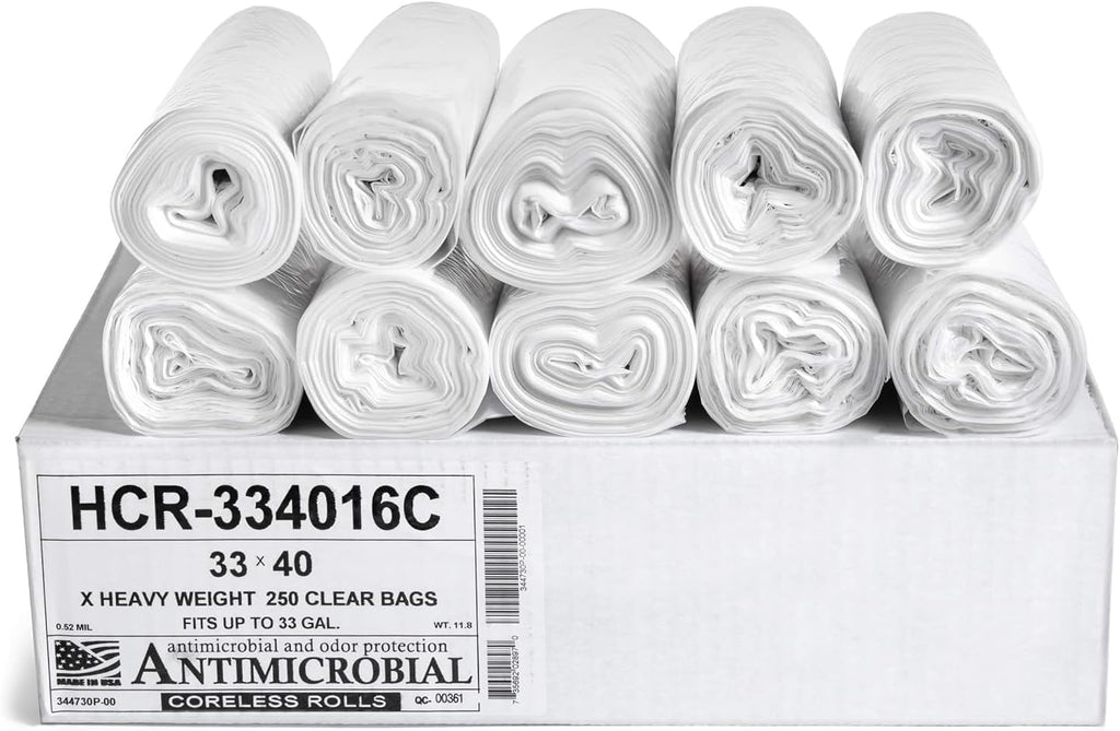 Aluf Plastics High Density Trash Bags, 33 Gallon, 250 Count, 16 Micron (eq), 33" x 40", Clear, for Bathroom, Office, Industrial, Commercial, Janitorial, Municipal, Recycling