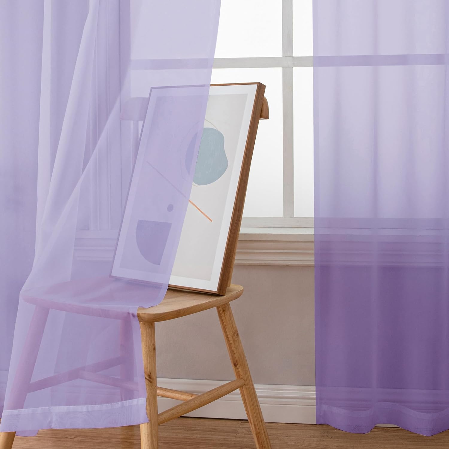 Chyhomenyc Sheer Lilac Curtains 90 inches Long 2 Panels, Light Filtering Soft Airy Solid Elegant Voile Window Treatment Drapes for Bedroom Living Room Wedding Party Decor, 42 Wx90 L Inches