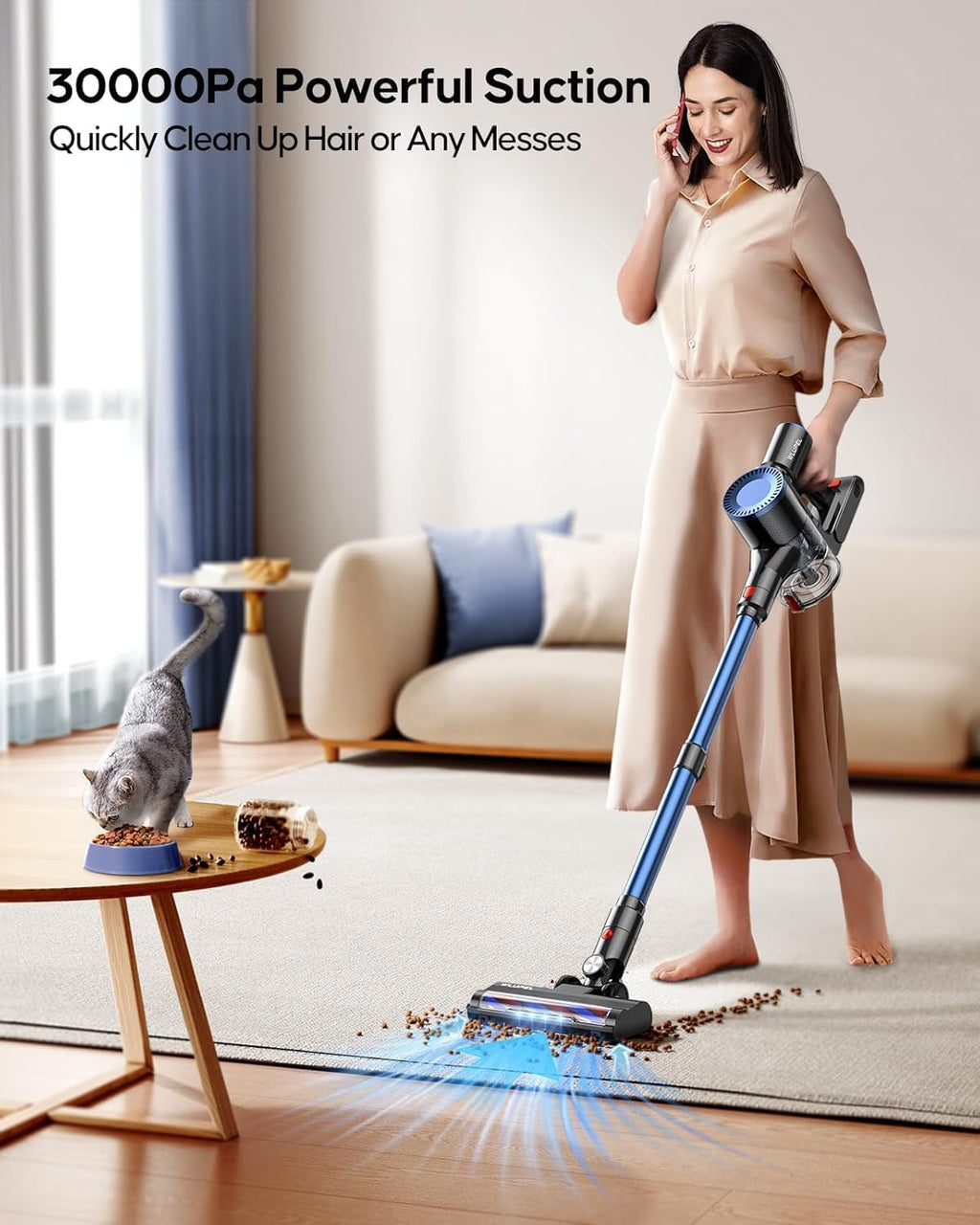 Cordless Vacuum Cleaner, 30Kpa/400W/45Mins Stick Cordless Vacuum Cleaner Rechargeable, 80000RMP Lightweight Handheld Vacuum for Home with LED Display Screen, for Hardwoods/Floors/Carpets/Pet Hair