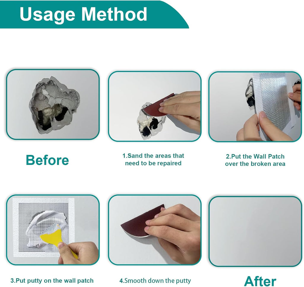 10 Pack Drywall Repair Kit for Large Holes, 4/6/8 Inch Dry Wall Patch Kits for Erase a Small Nail Hole, Plaster Wall Patching Self Adhesive Aluminum Mesh with Scraper and Sandpaper