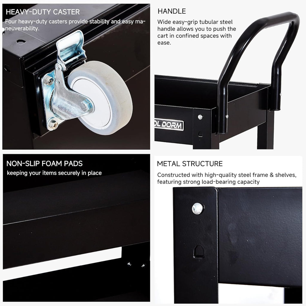 3 Tray 29.3 inch Tool Cart, self Assembly, 300 LBS Capacity Rolling Tool Carts on Wheels, Heavy Duty Utility Cart, Mechanic Tool Storage Cart for Garage, Warehouse and Repair Shop, Black