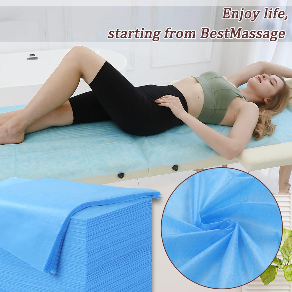 100 Pcs Disposable Bed Sheets 31" x 71" Massage Table Sheets Non Woven Fabric SPA Bed Cover Breathable for Massage Beauty Tattoos (100 Pcs Blue)