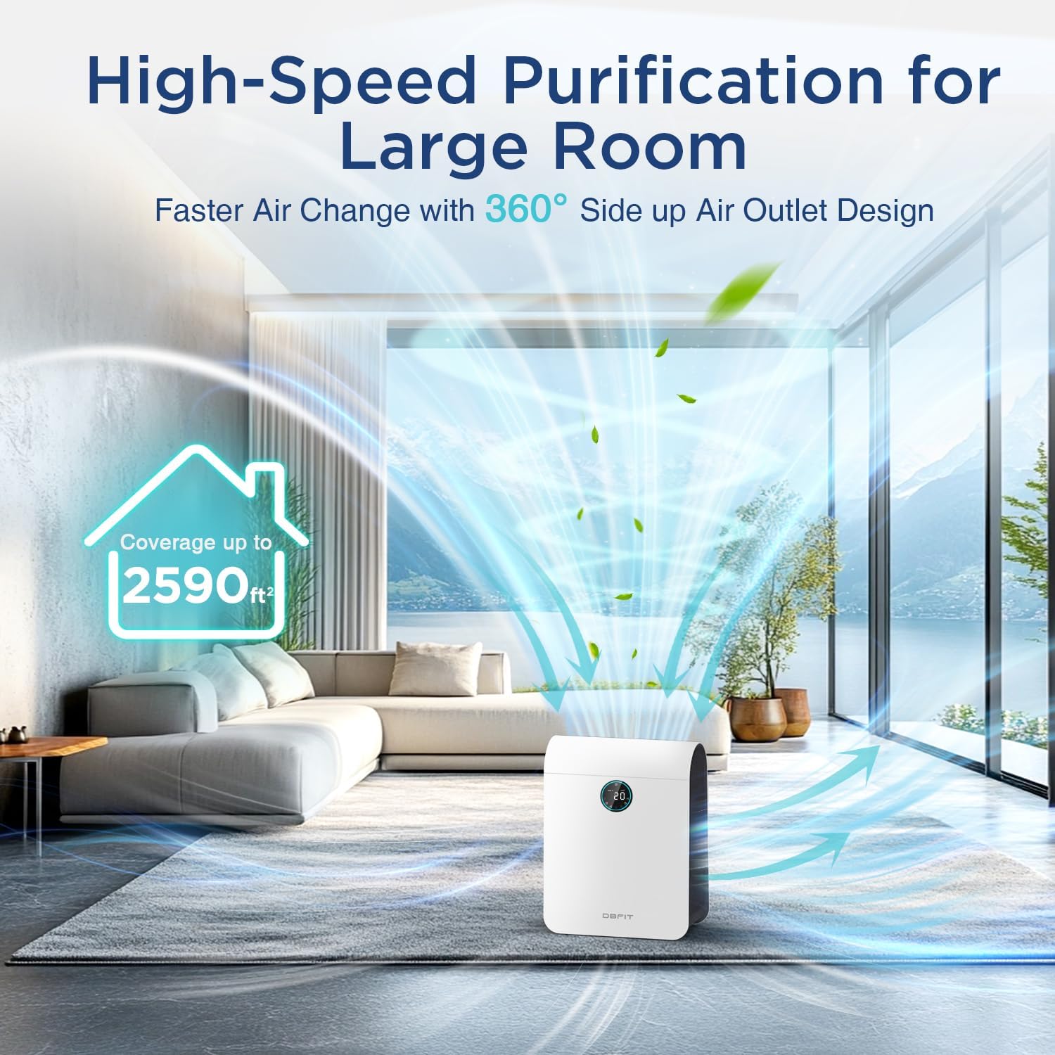 Air Purifiers for Home Large Room Up to 2590 ft² with PM 2.5 Display Air Quality Sensor, DBFIT H13 HEPA Air Purifier with Washable Filter, Auto Mode, Air Cleaner for Smoke Dust Pollen Pets Hair Odor