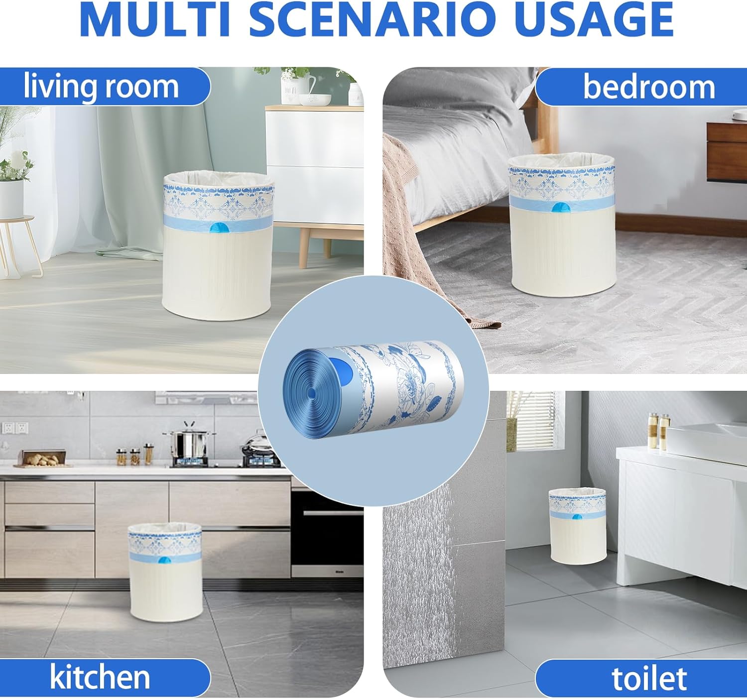 VOK 4 Gallon Trash Bags Drawstring, 4 Gallon Garbage Bags, Small Trash Bags for Office, Kitchen, Bedroom Trash Cans, Colorful and Sturdy Small Garbage Bags with Beautiful Flower Printed, 78 Counts