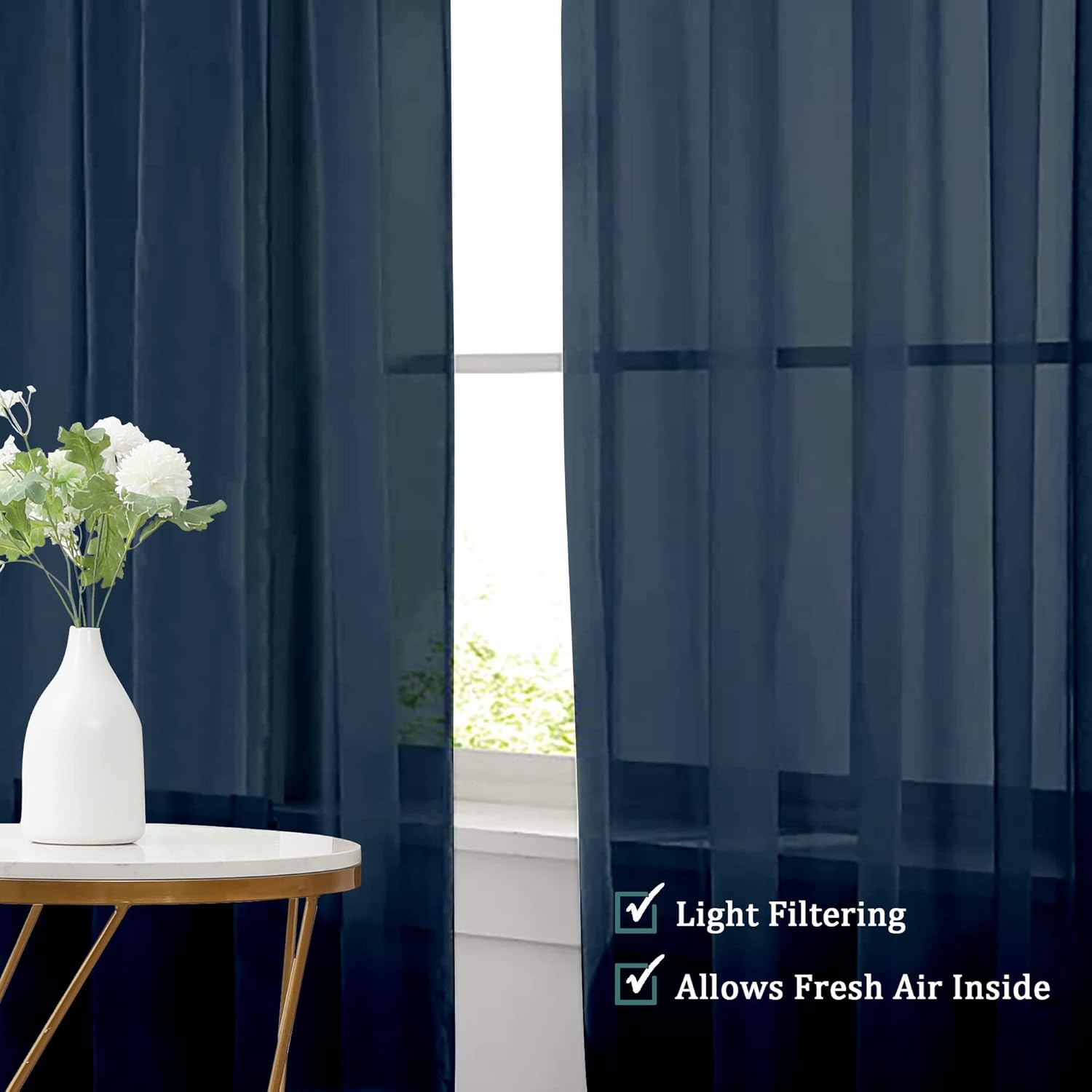 Chyhomenyc Sheer Curtains 72 Inch Length Set of 2, Rod Pocket Voile Drapes for Living Room, Bedroom, Window Treatments Semi Sheer Curtain Panels for Yard, Patio, Villa, Parlor, 42Wx 72L, Navy Blue