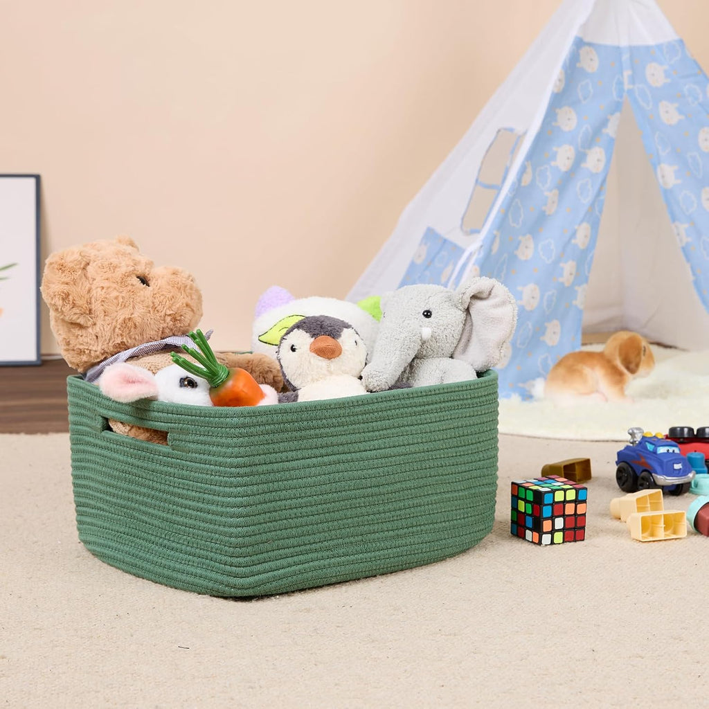 Large Storage Baskets for Shelves, Closet Organizers Bins for Clothes Blanket Towels, Baby Nursery, Toy Baskets Box, Woven Rope Baskets, 17 x 13 x 7.5”, 2 Packs Green