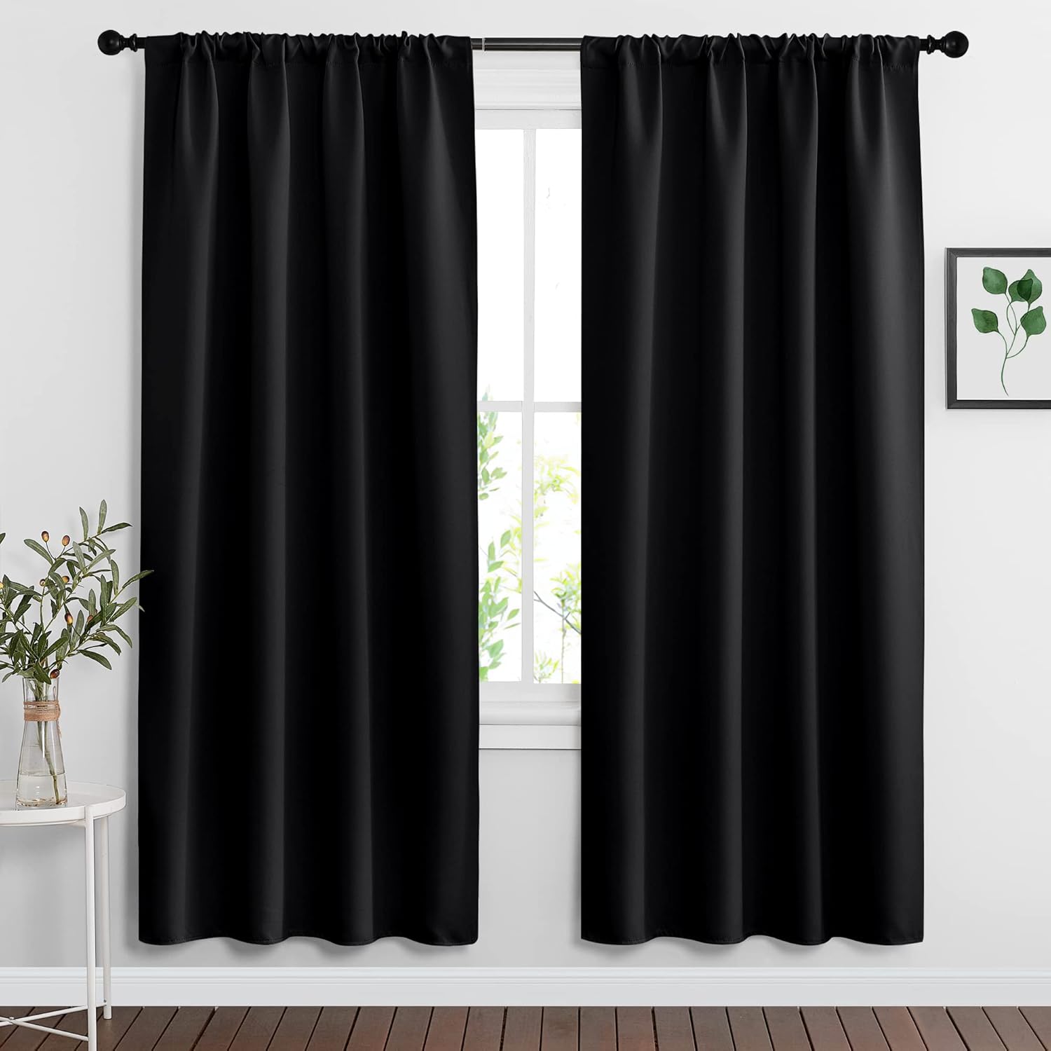 RYB HOME Black Blackout Curtains for Bedroom Living Room- Rod Pocket Energy Efficient Privacy Protect Blackout Window Curtains & Drapes Panels 72 inches Long for Office, 42 Wide x 72 Long, 2 Pieces