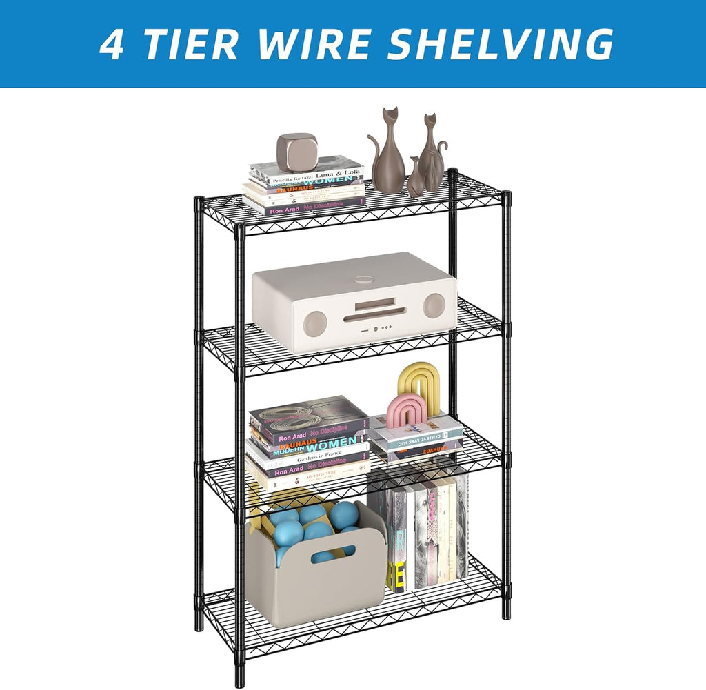 4-Shelf Adjustable Metal Shelf Wire Shelving Unit Storage Rack Display Shelf for Office,Kitchen,Bedroom,Bathroom,Laundry,Pantry Basement,Garage(Black,36" L x 14" W x 54" H)