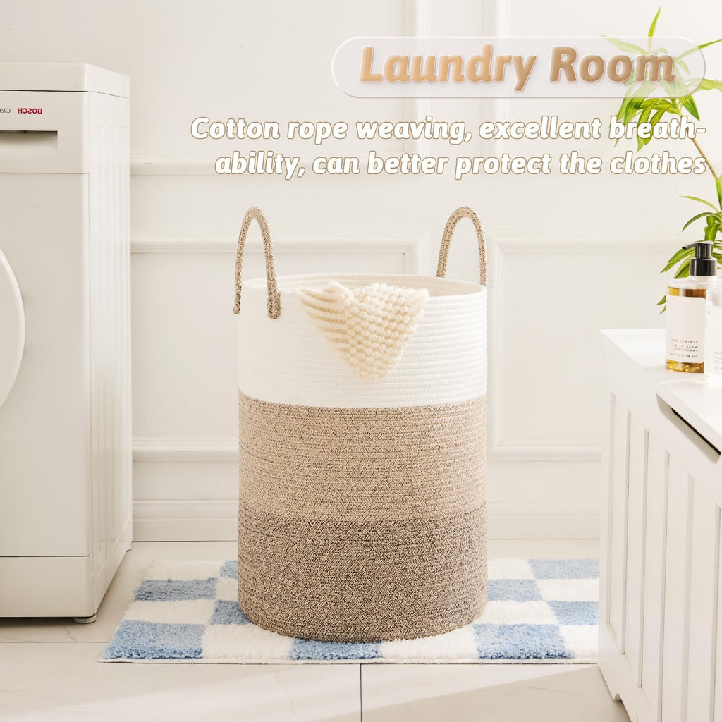 Laundry Basket,Woven Cotton Rope Laundry Hamper,40L for Decorative Storage of Dirty Clothes,Toys and Blankets in Bathroom,Bedroom and Living Room