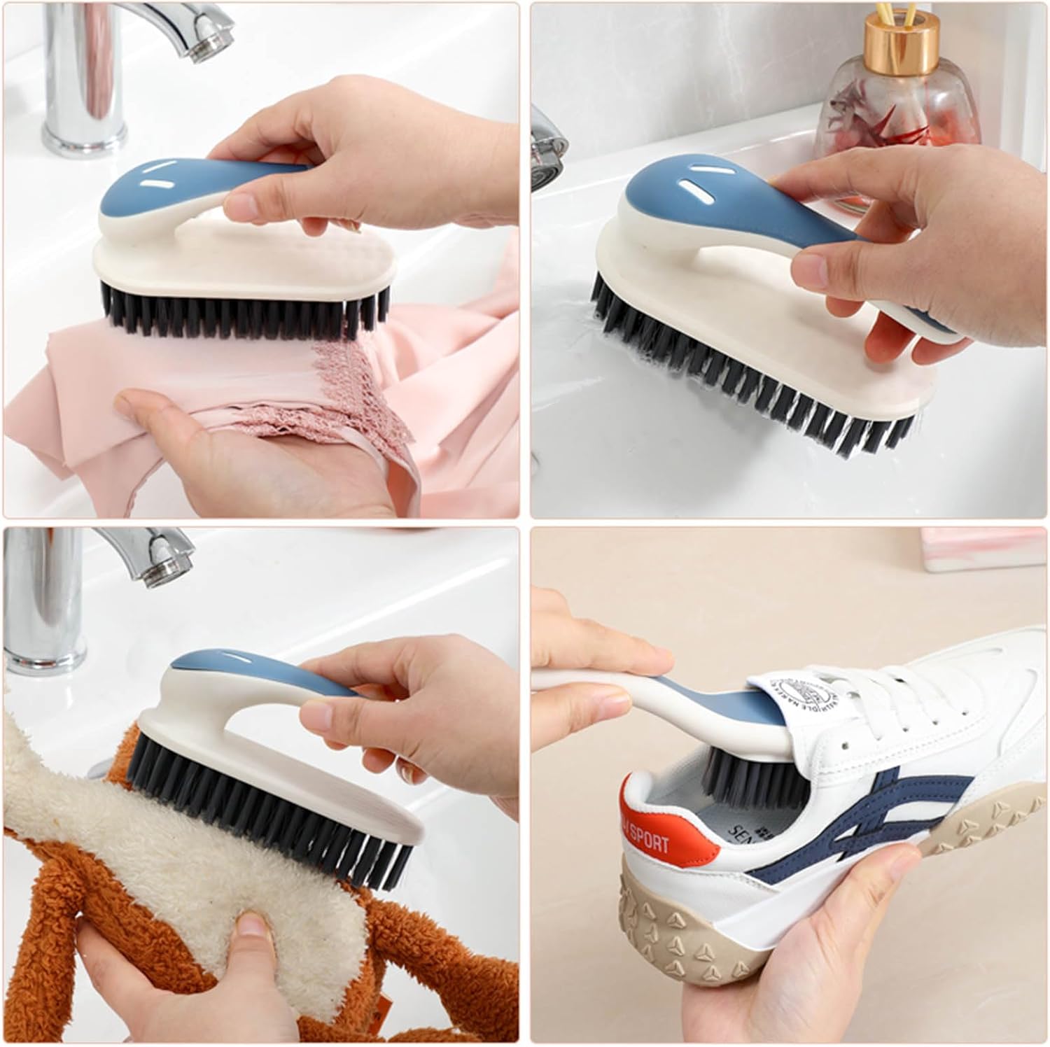 Soft Bristle Scrub Cleaning Brush Stain Remover Brush Fabric Cleaning Brush Laundry Brush Small Scrub Brush Cleaner Household Cleaning Brushes for Carpet, Clothes, Bathroom,Sneaker-2 Pack (Gray)