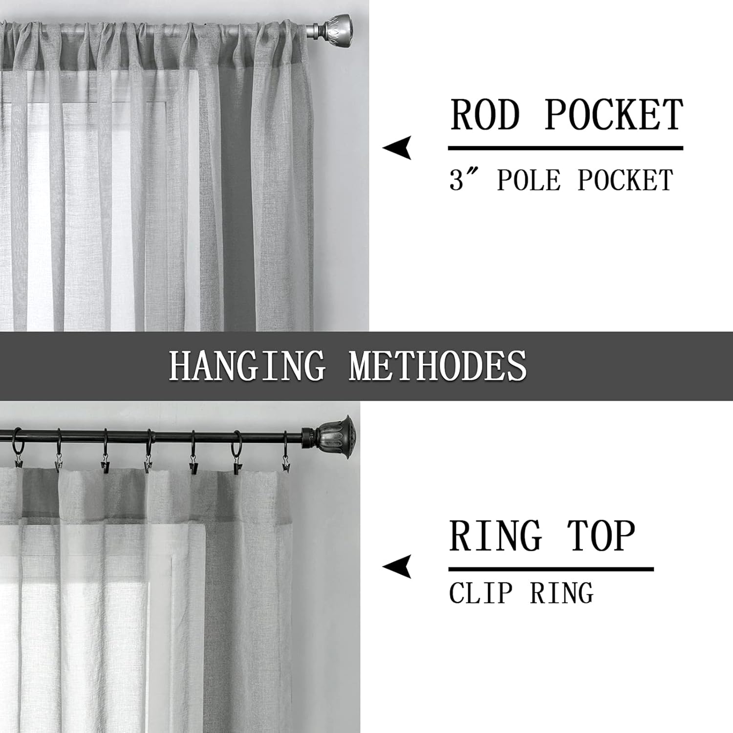 Tollpiz Short Sheer Curtains Linen Textured Living Room Curtain Sheers Light Filtering Rod Pocket Voile Curtains for Bedroom, 42 x 45 inches Long, Silver Grey, Set of 2 Panels
