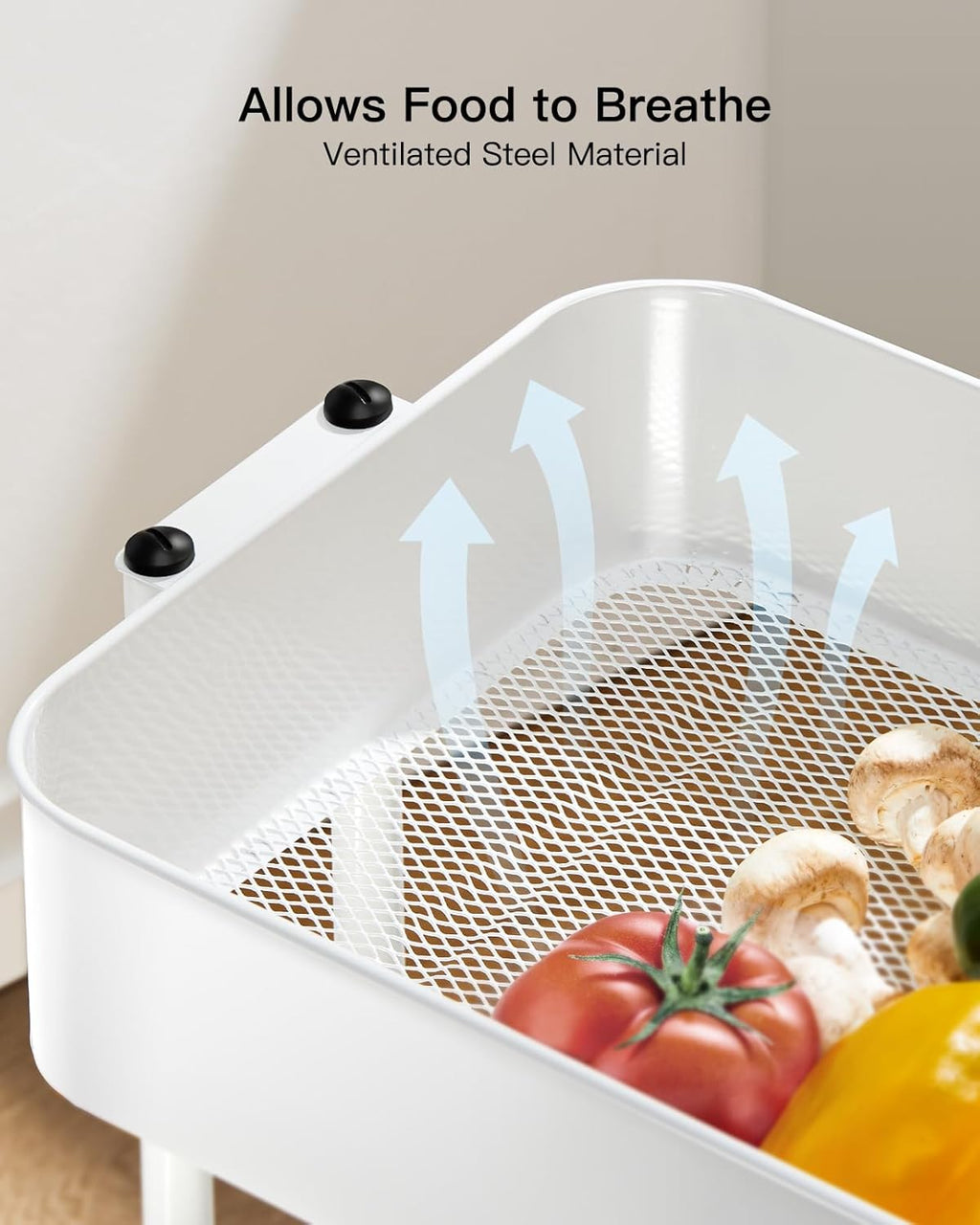 Pipishell 4 Tier Metal Rolling Utility Cart, Heavy-Duty Storage Rolling Cart with 2 Lockable Wheels, Multifunctional Mesh Organization Utility Cart for Kitchen Dining Room Living Room, PIUC13W