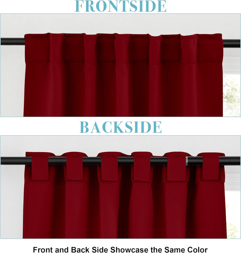 RYB HOME Window Curtains Blackout - Thermal Insulated Bedroom Drapes, Room Darkening Panels for Bathroom Nursery Short Curtains, Wide 42 by Long 45, Burgundy Red, 2 Pcs