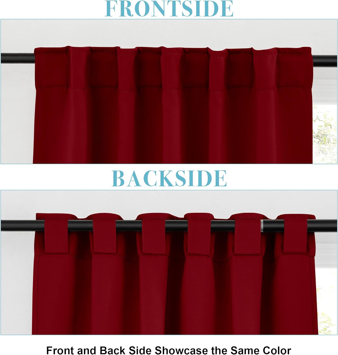 RYB HOME Window Curtains Blackout - Thermal Insulated Bedroom Drapes, Room Darkening Panels for Bathroom Nursery Short Curtains, Wide 42 by Long 45, Burgundy Red, 2 Pcs
