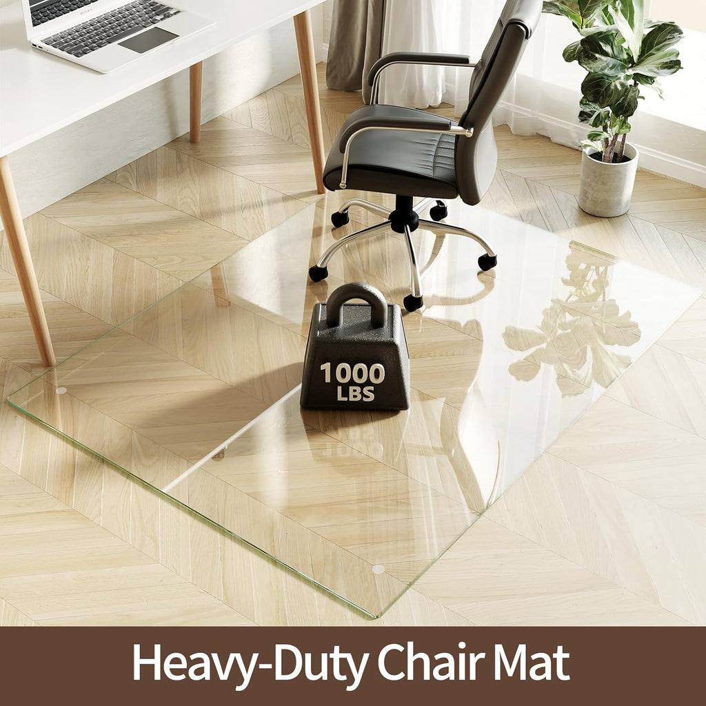 Koonmi Tempered Glass Chair Mat 50"x65" - Premium Office Chair Mat for Hardwood Floors & Low-Pile Carpet with 4 Non-Slip Pads - Thick Scratch-Resistant Surface
