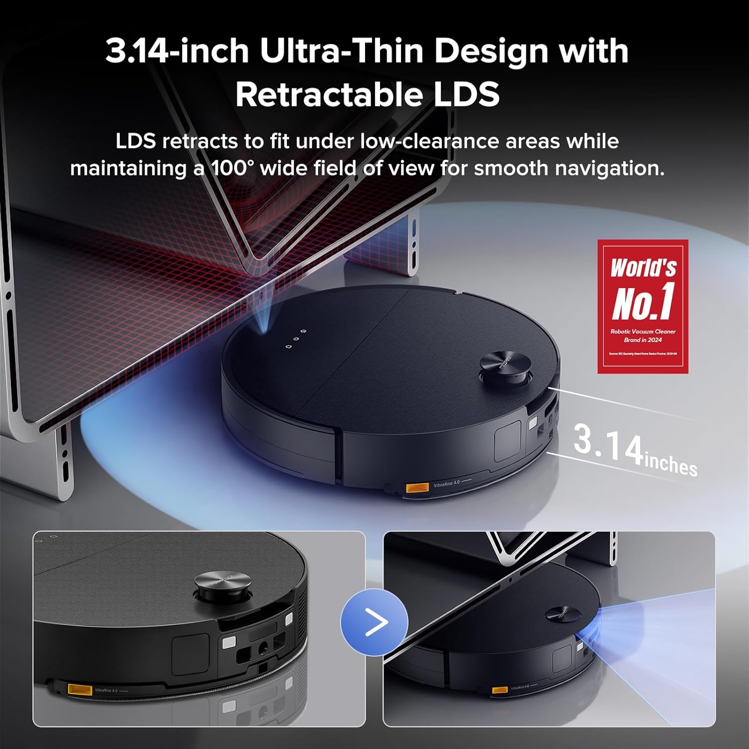 roborock Saros 10 Robot Vacuum and Mop, 22,000Pa Suction, AI Obstacle Avoidance, 3.14-inch Ultra Thin, Intelligent Dirt Detection, Zero Tangling Main Brush, Hot Water Mop & Dock Self Cleaning