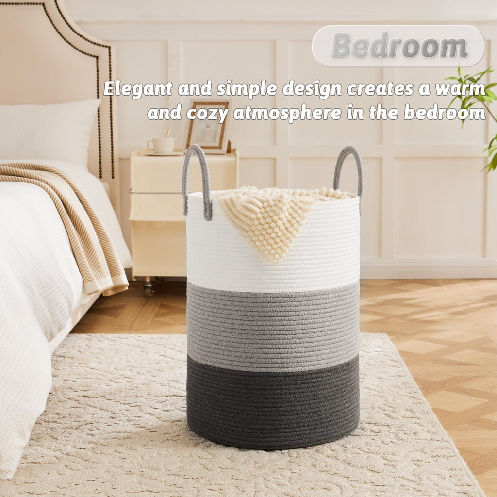 Laundry Basket,Woven Cotton Rope Laundry Hamper,40L for Decorative Storage of Dirty Clothes,Toys and Blankets in Bathroom,Bedroom and Living Room