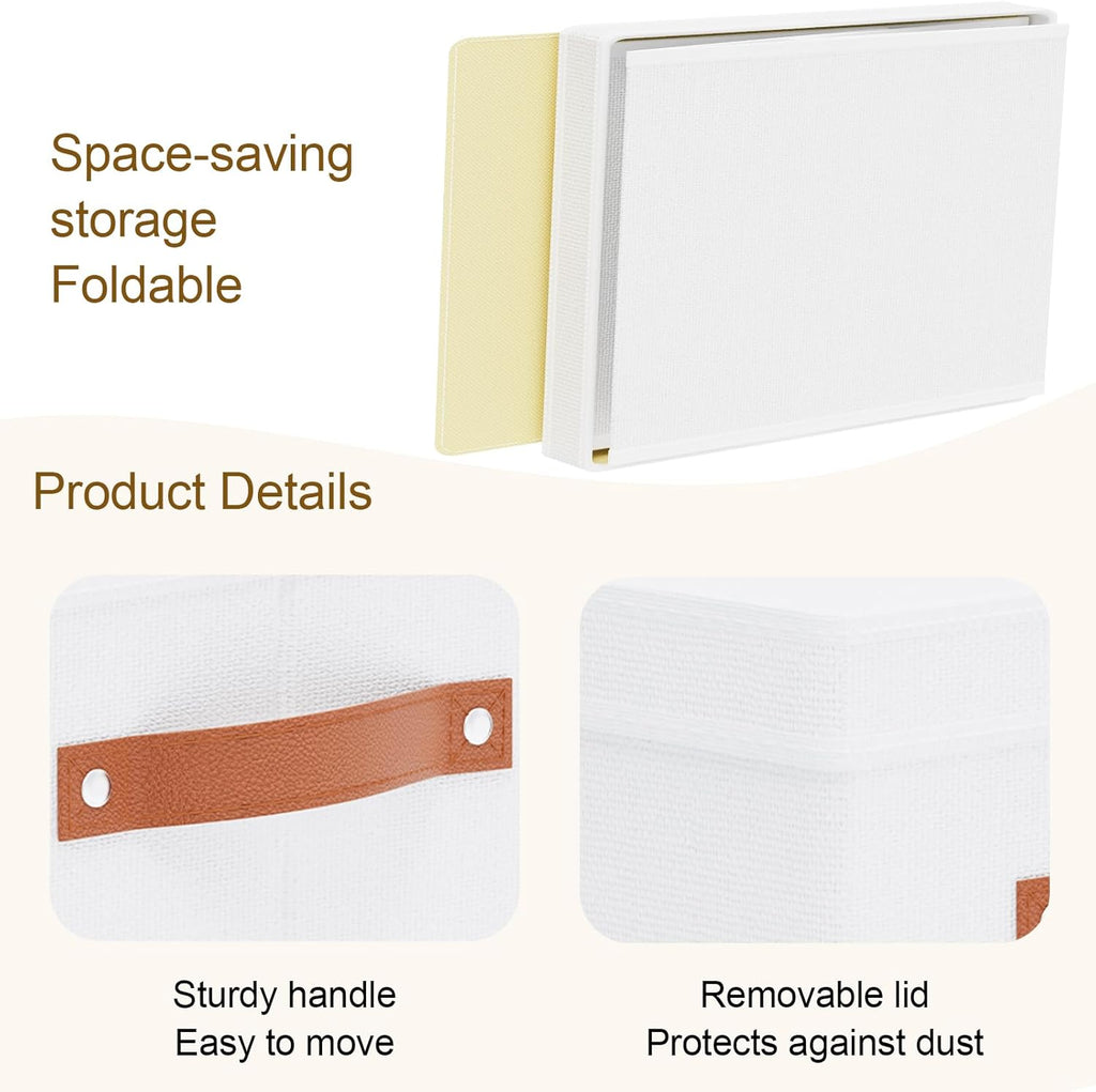 Fabric Storage Bins, 7.1 x 9.1 x 13 Inch Clothes Boxes for Shelves with Lids, Baskets for Organizing with Handles, Decorative Linen Closet Organizers, White, 1 Pack