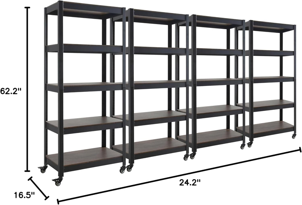 HOMEDANT House 5-Tier Metal Rolling Cart Shelf Rack Casters Heavy Duty Laminated Wheel Shelving Unit Adjustable Utility Storage Shelves Organizer Shelf Kitchen Garage 24.4" W x 16.5" D x 62.2" H 4Pack