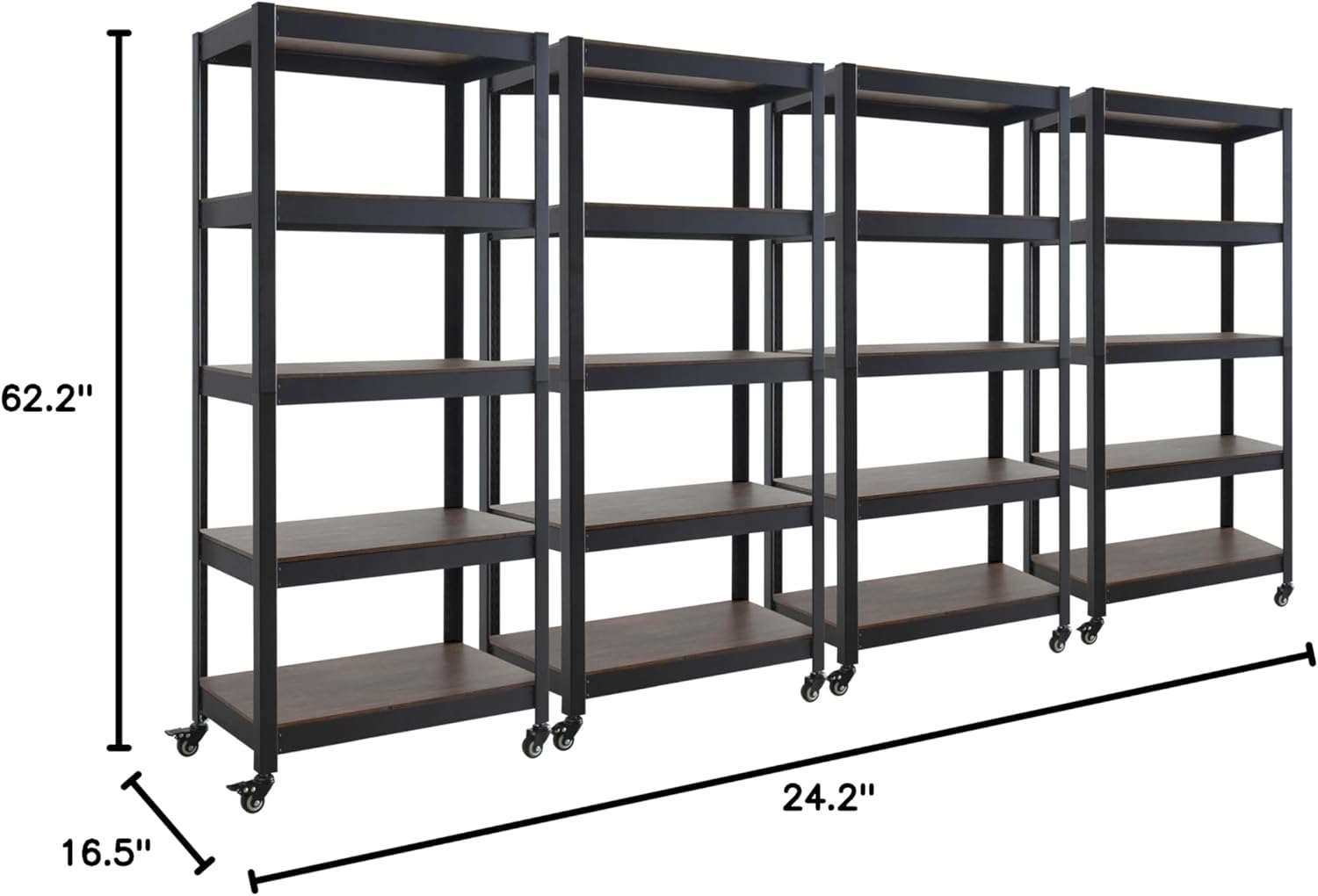 HOMEDANT House 5-Tier Metal Rolling Cart Shelf Rack Casters Heavy Duty Laminated Wheel Shelving Unit Adjustable Utility Storage Shelves Organizer Shelf Kitchen Garage 24.4" W x 16.5" D x 62.2" H 4Pack