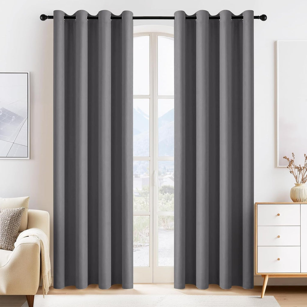 PONY DANCE Blackout Curtains for Bedroom 80 inch Long 2 Panels Set, Thermal Insulated Drapes Noise Reducing Solid Grommet Top Window Curtains for Home Decoration and Doorway, W55 x L80 inch, Grey