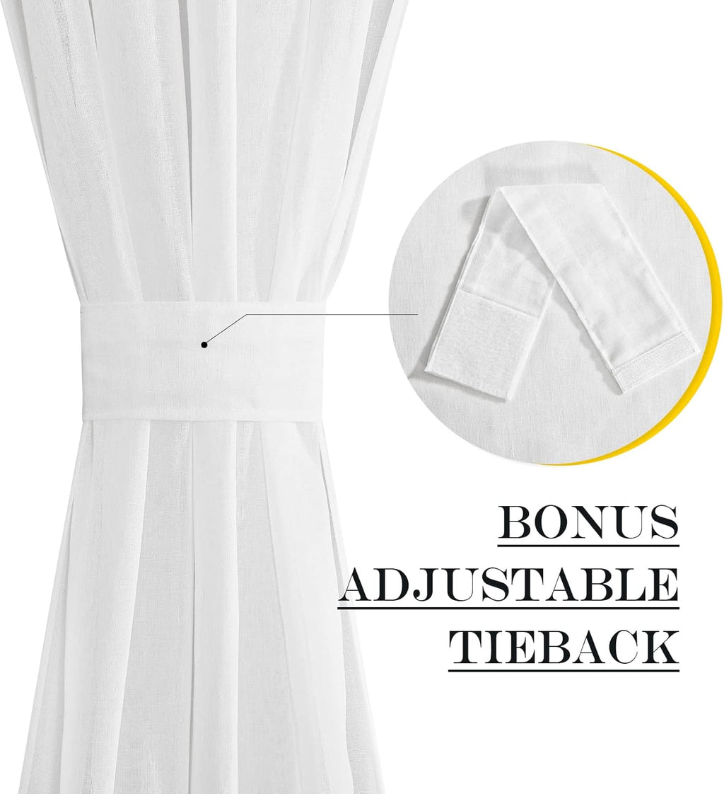NICETOWN Linen Semi Sheer French Door Panels 80 inch Long, Light Filtering Curtains for Front Glass Back Entry Front Door with Tieback, 36" Wide, 1 Panel, White