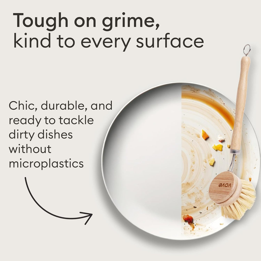 Vove Bamboo Dish Brush Replacement Heads, 4 Pack - FSC-Certified Bamboo - Natural Fiber Bristles - Compatible with Vove Dish Brush - Non-Toxic, Plastic-Free