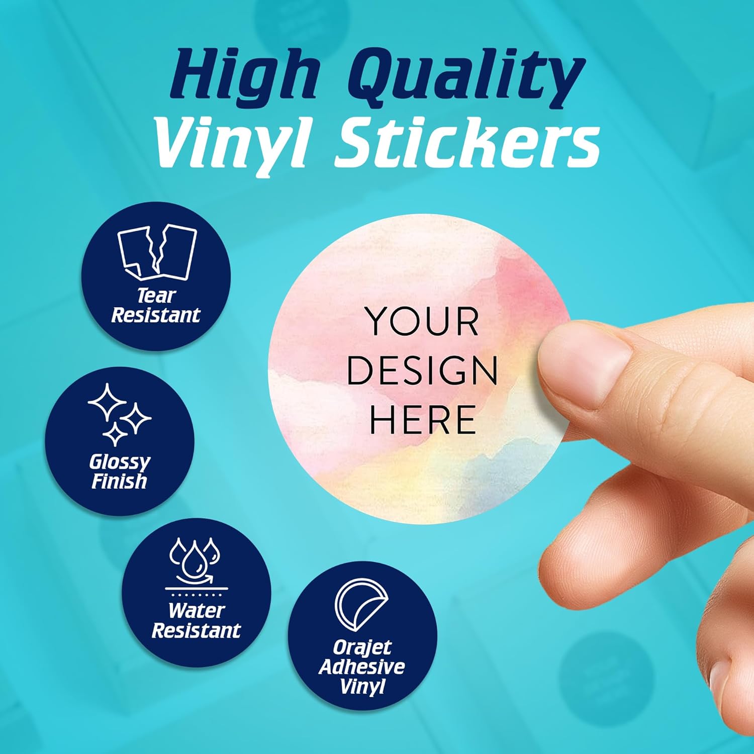100 Custom Vinyl Stickers - Upload Your own Image, Text, Design, Logo - Personalized Logo Labels for Handmade, Packaging, Bottle, Jars, Candle, Brand Stickers (Watercolor, 2x2)