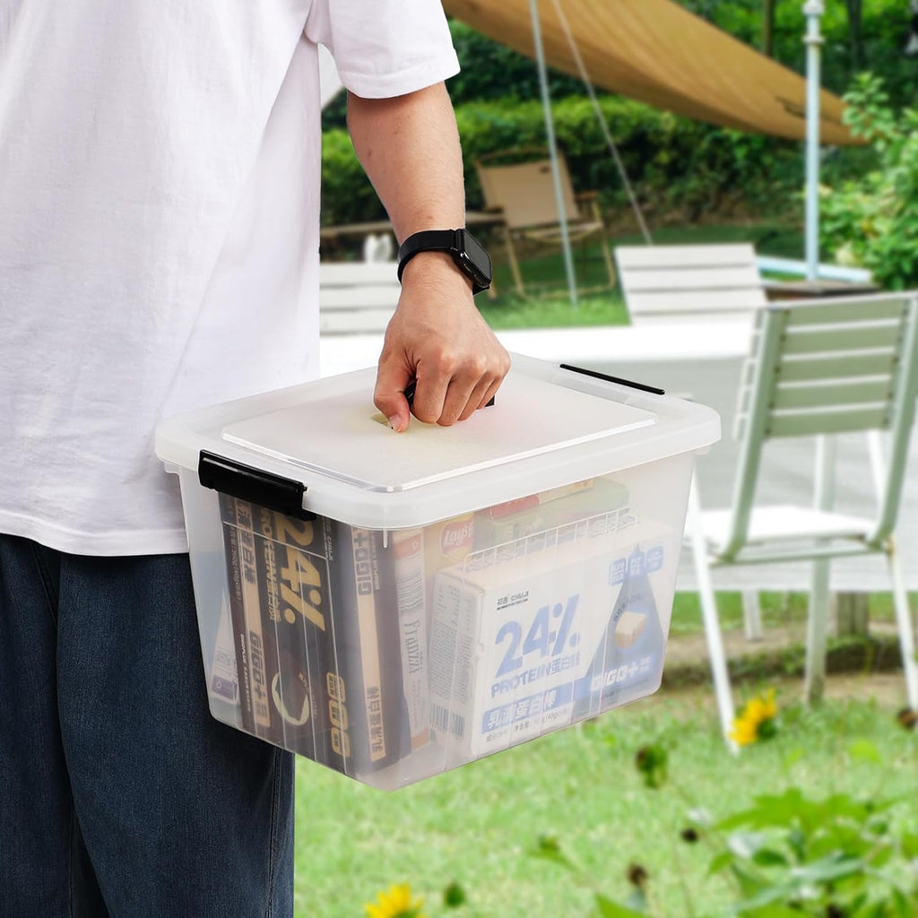 18 Quart Clear Plastic Storage Latching Bin with Lids, Latch Box with Handle, 4 Packs
