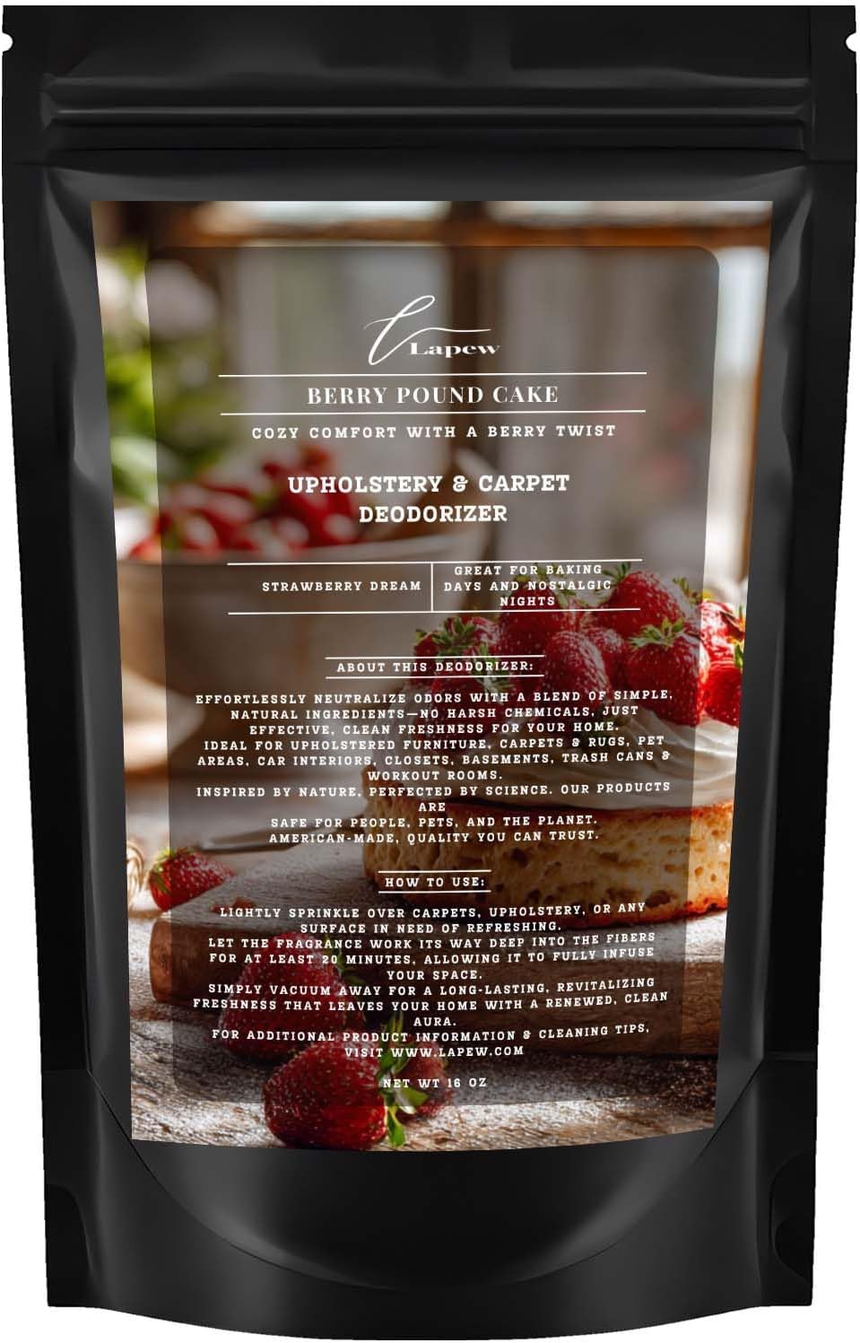 Berry Pound Cake Carpet Freshener Powder: Powerful Odor Eliminator for Home, Upholstery Deodorizer, Carpet Deodorizer, Pet Urine, Cat Litter Box - Strawberry Pound Cake Fragrance